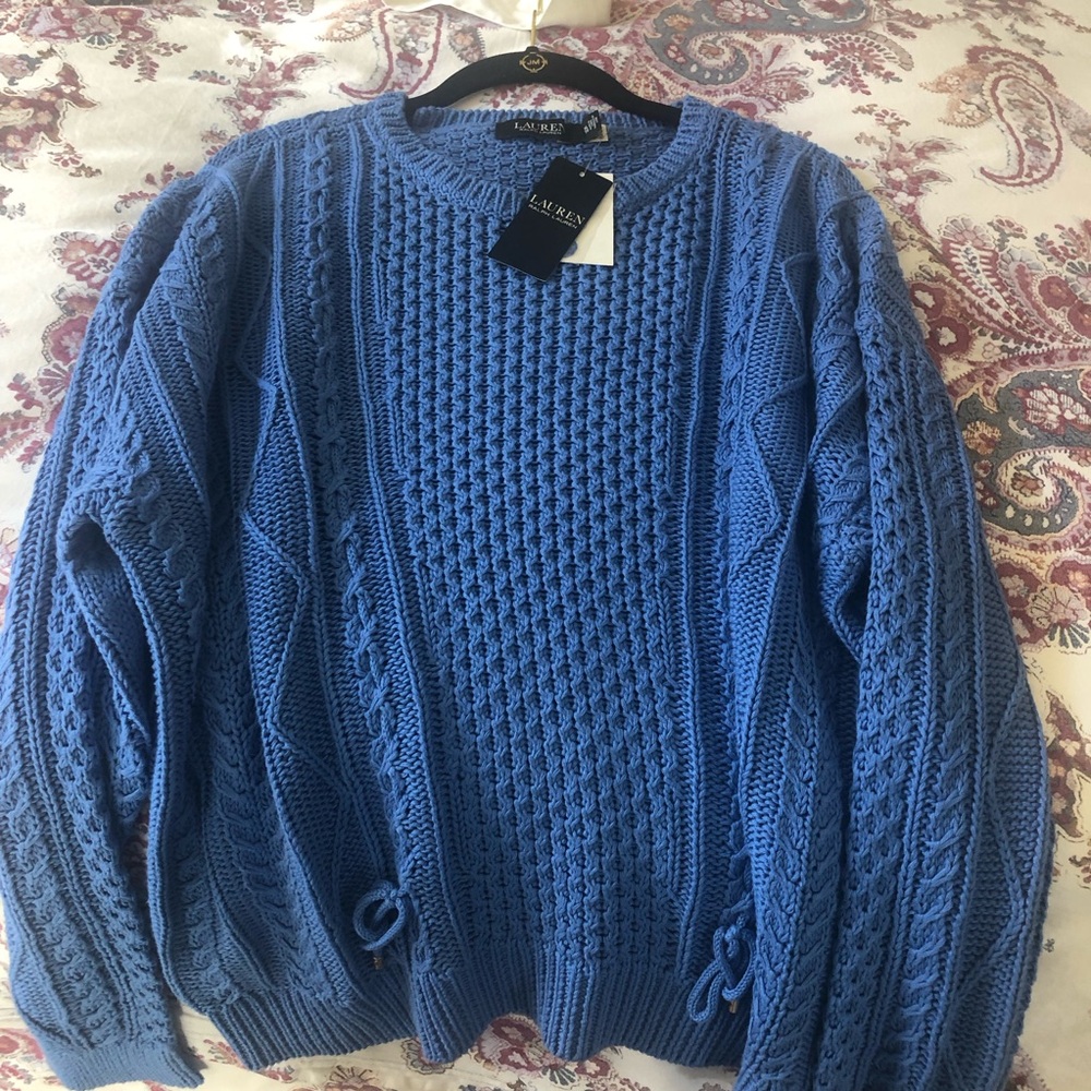 Lauren Ralph Lauren Blue Crew Neck Sweater with Textured Knit